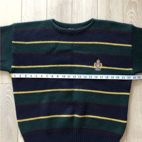 Vintage Polo Ralph Lauren Heavy Chunky Knit Striped Wool Sweater Royal Crest L - Picture 2 of 9